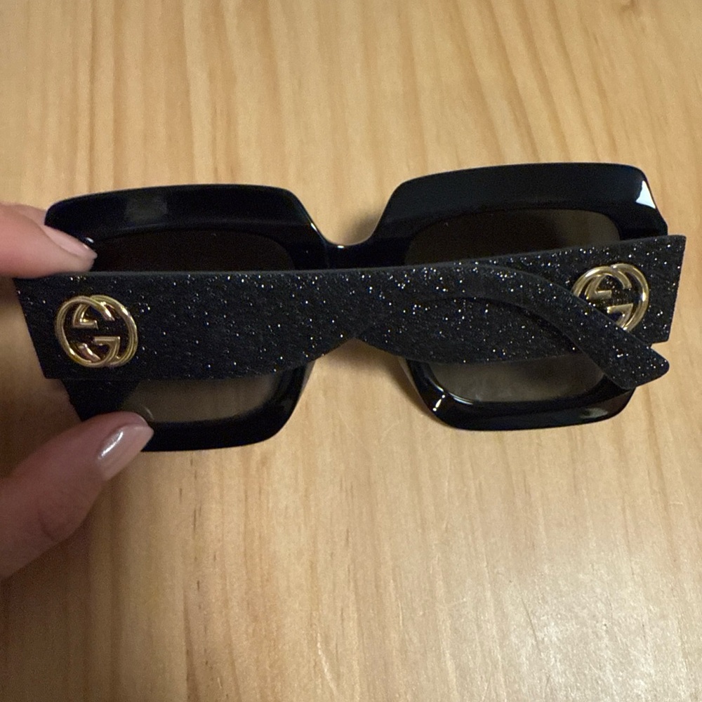 Gucci Black Glitter Sunglasses with Gold Logo